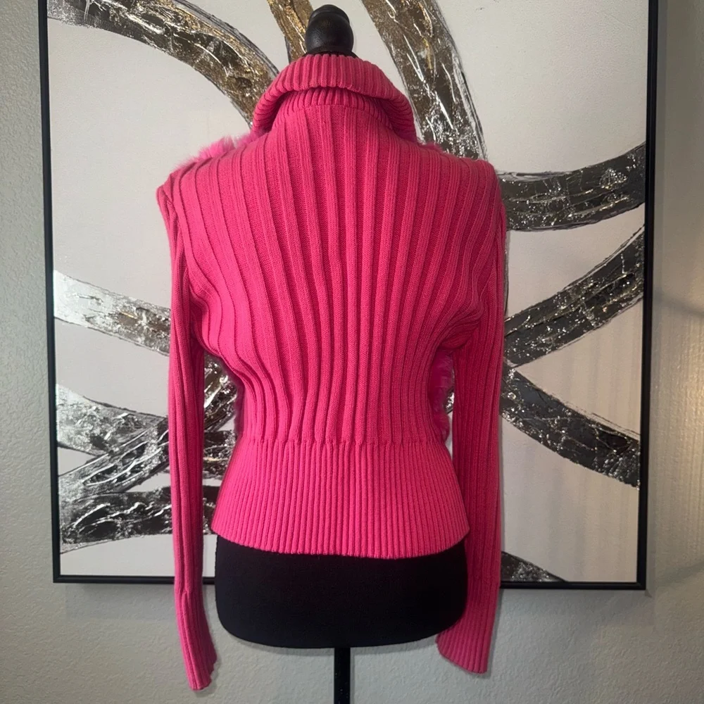 Vintage Jennyfer J Pink Rabbit Fur & Knit Zip-Up Jacket - Picture 5 of 6